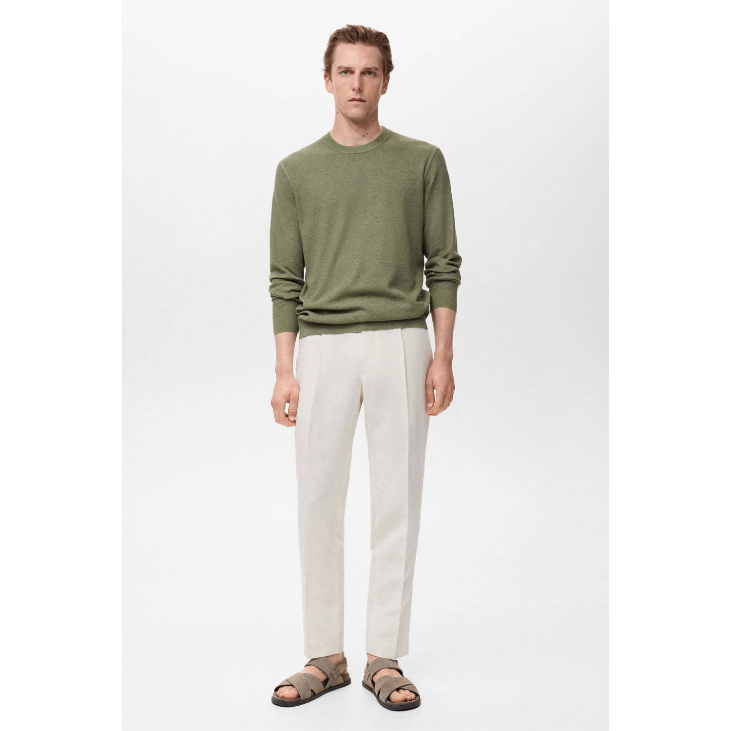 Mango Man pullover sweater fijn gebreid groen