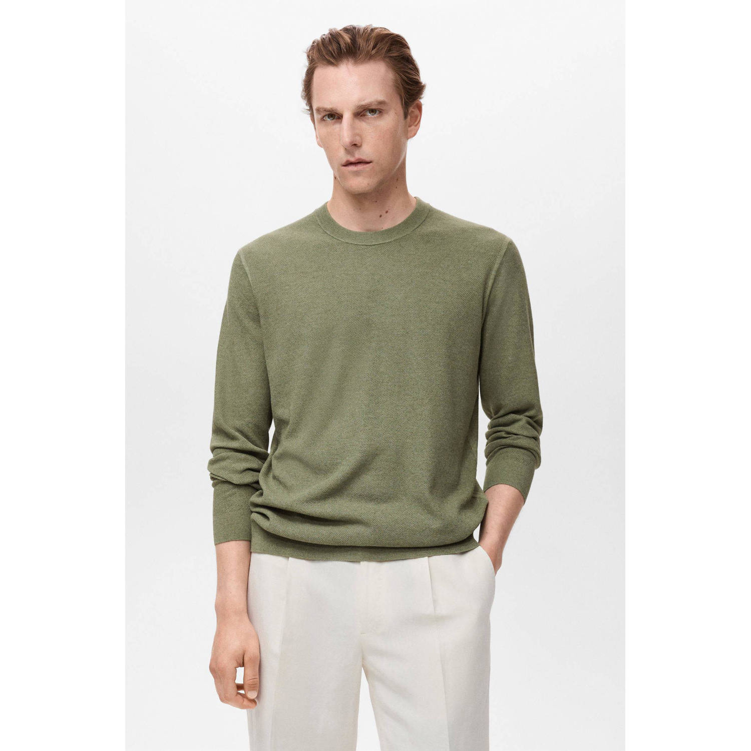 Mango Man pullover sweater fijn gebreid groen