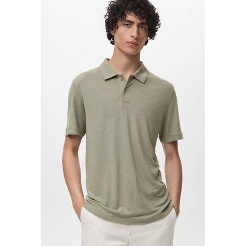 Mango Man linnen slim polo groen afbeelding