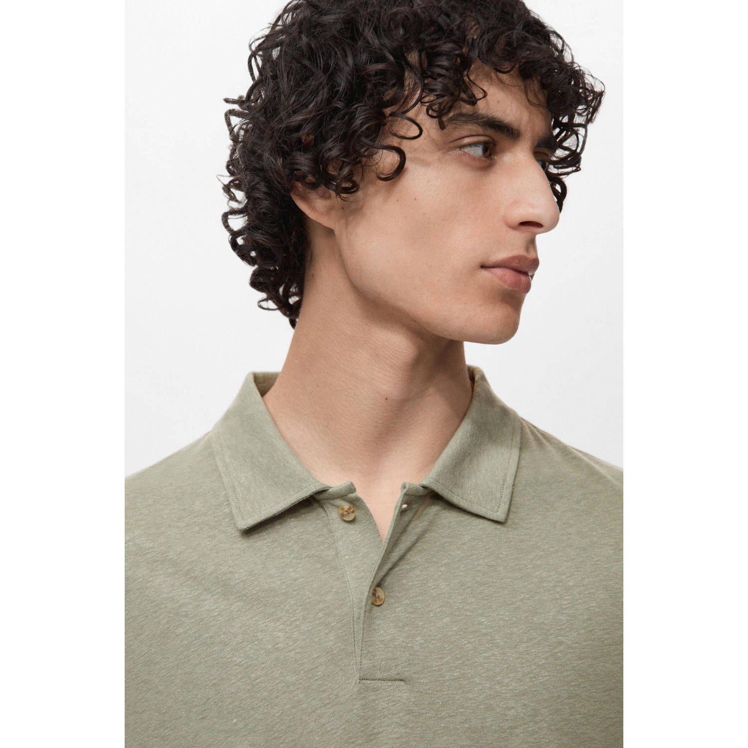 Mango Man linnen slim polo groen
