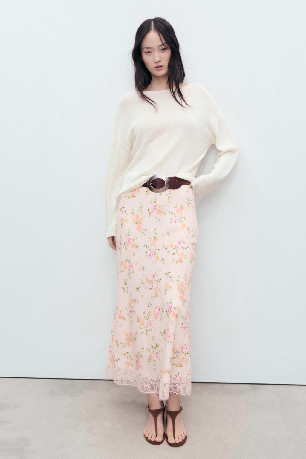 Lichtroze dames Mango maxi rok gemaakt van viscose