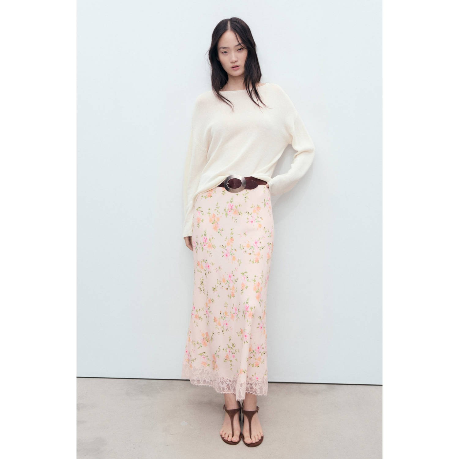 Mango maxi rok lichtroze