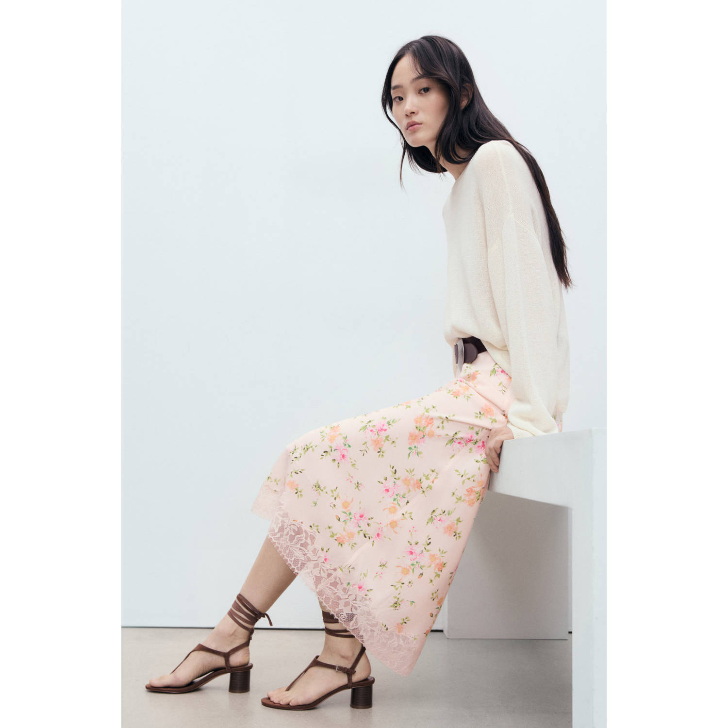 Mango maxi rok lichtroze