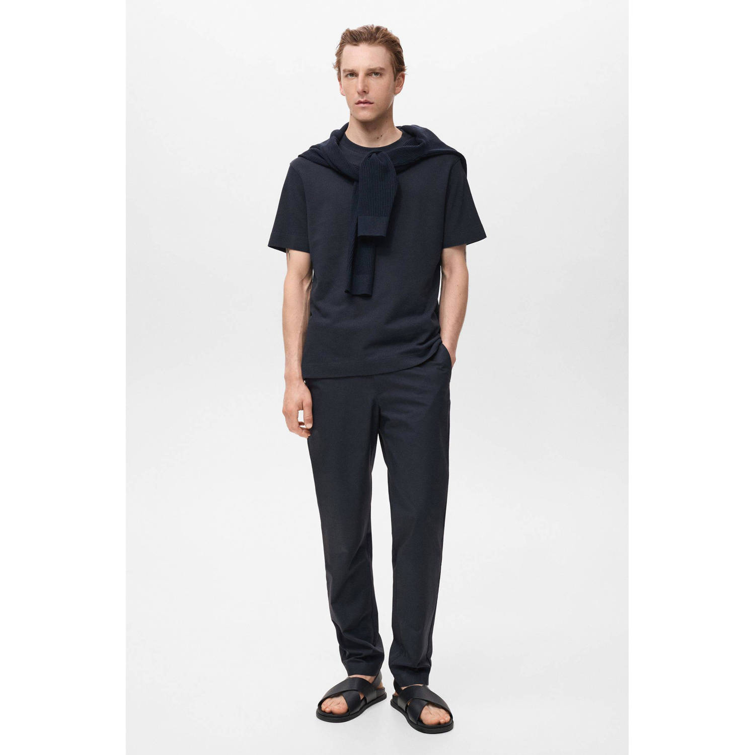 Mango Man slim casual broek donkerblauw