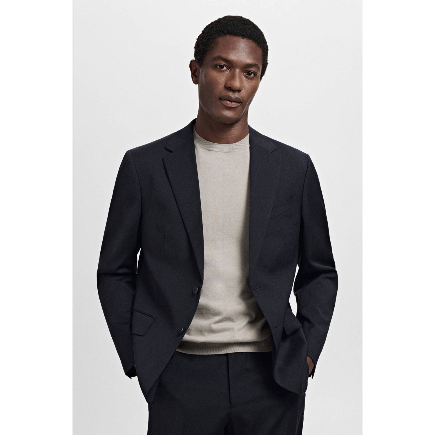 Mango Man wollen colbert donkerblauw