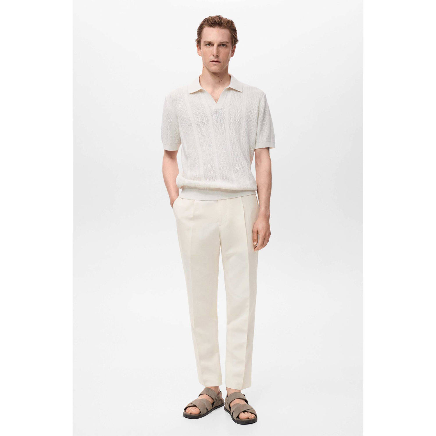 Mango Man linnen slim pantalon ecru