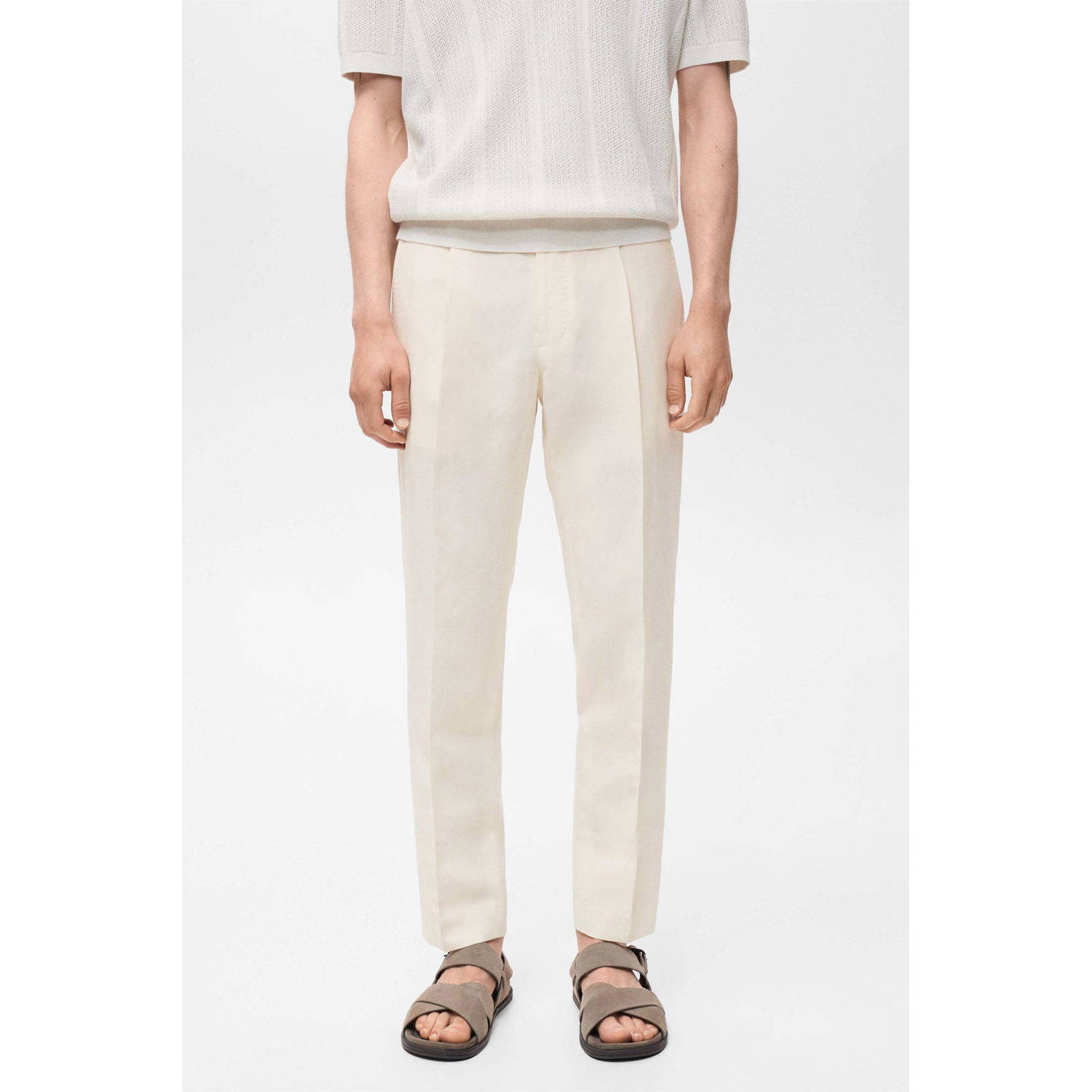 Mango Man linnen slim pantalon ecru