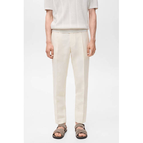 Mango Man linnen slim pantalon ecru afbeelding