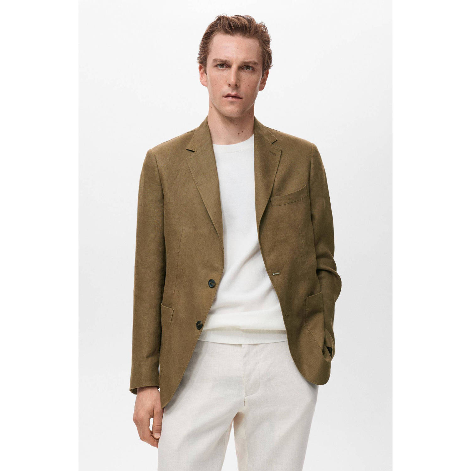 Mango Man linnen colbert kaki