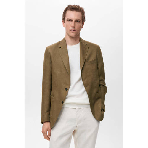 Mango Man linnen colbert kaki afbeelding