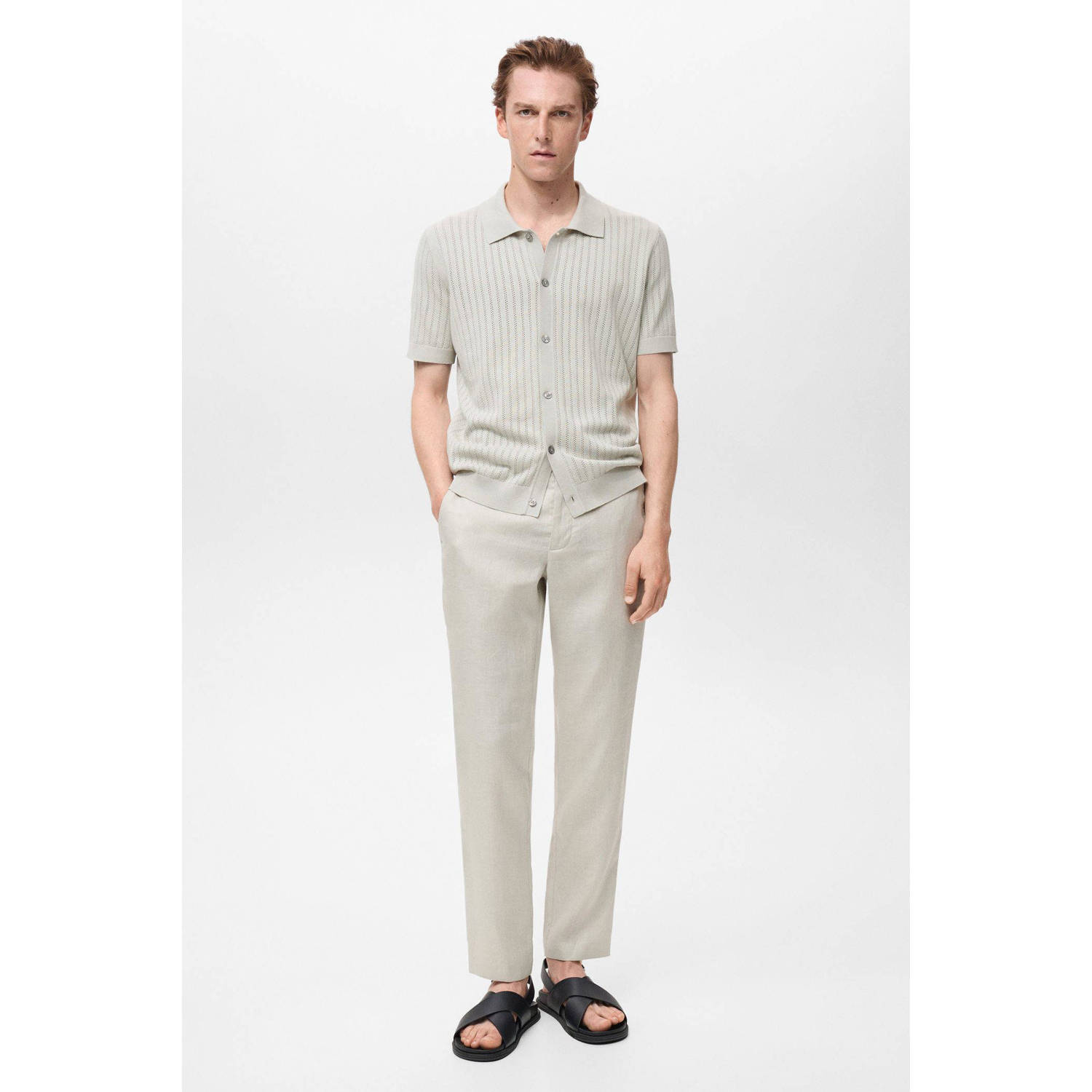 Mango Man linnen slim casual broek ecru