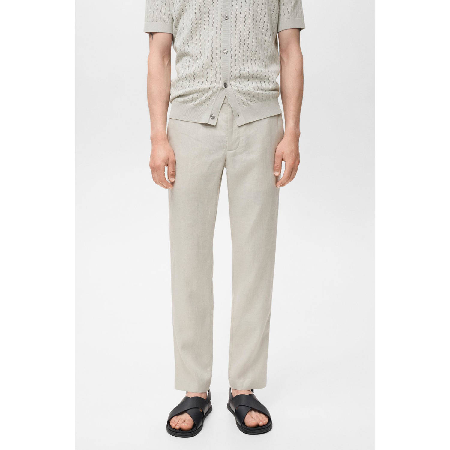 Mango Man linnen slim casual broek ecru