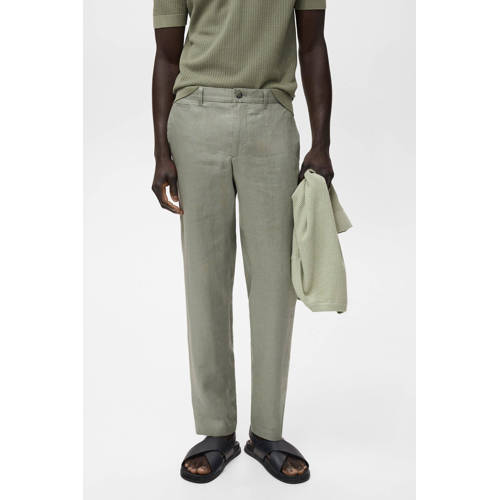 Mango Man linnen slim casual broek groen afbeelding