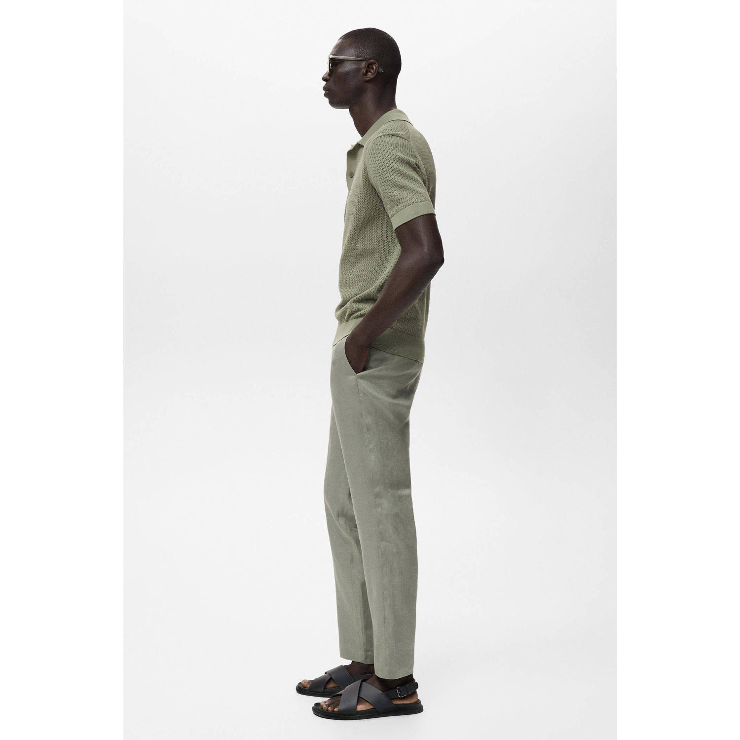 Mango Man linnen slim casual broek groen