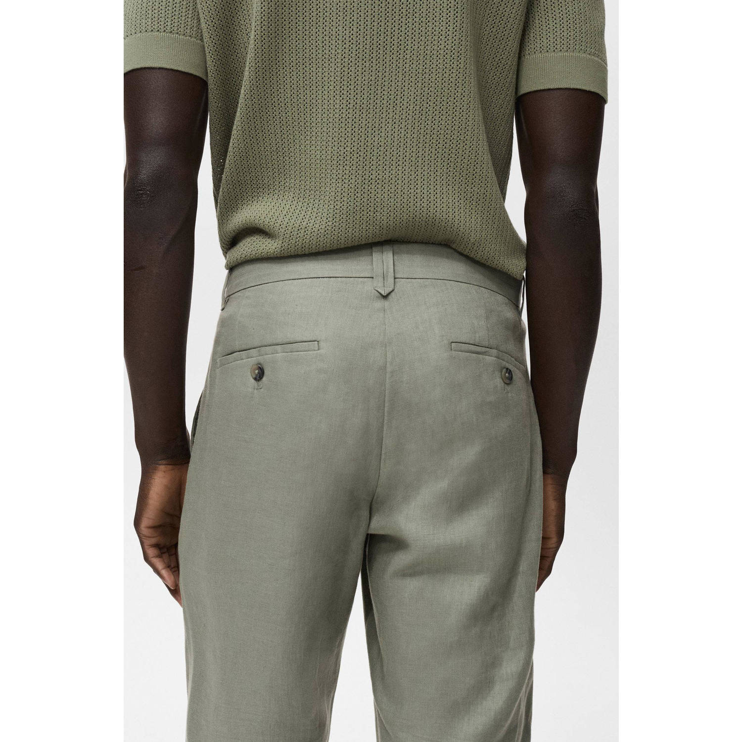 Mango Man linnen slim casual broek groen
