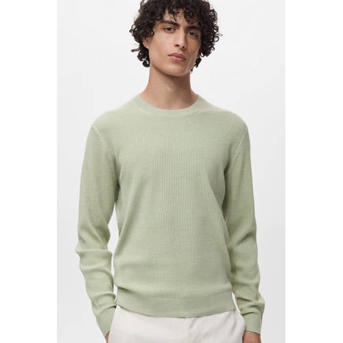 Mango Man pullover trui rib gebreid lichtgroen afbeelding