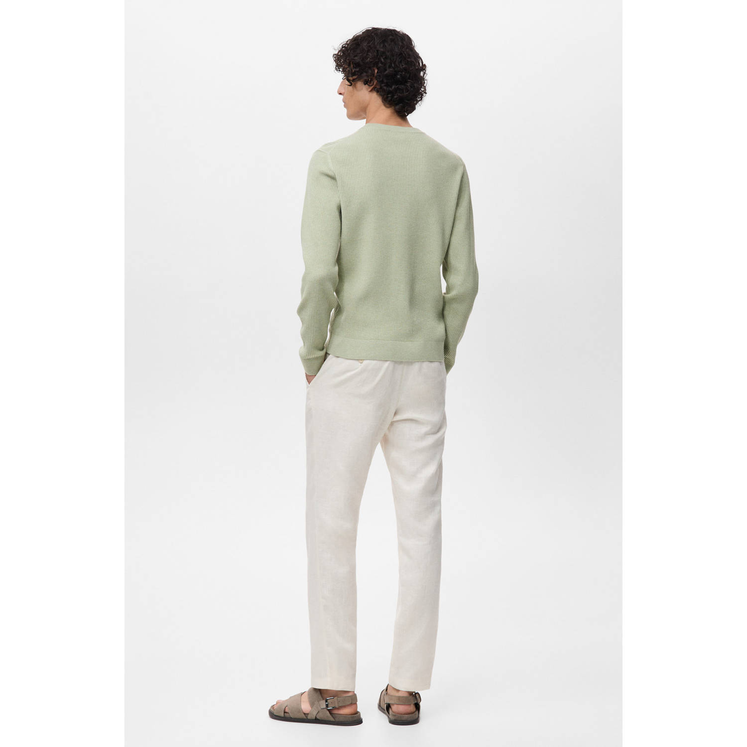Mango Man pullover trui rib gebreid lichtgroen