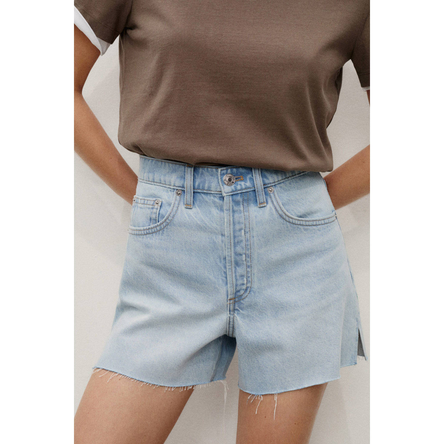 Mango denim wide leg regular waist short light blue denim