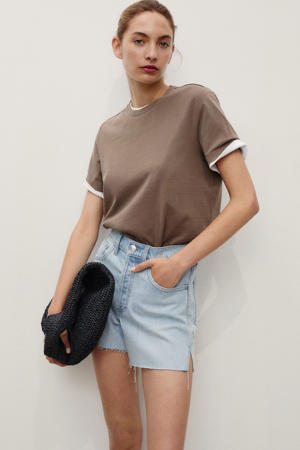 denim wide leg regular waist short light blue denim