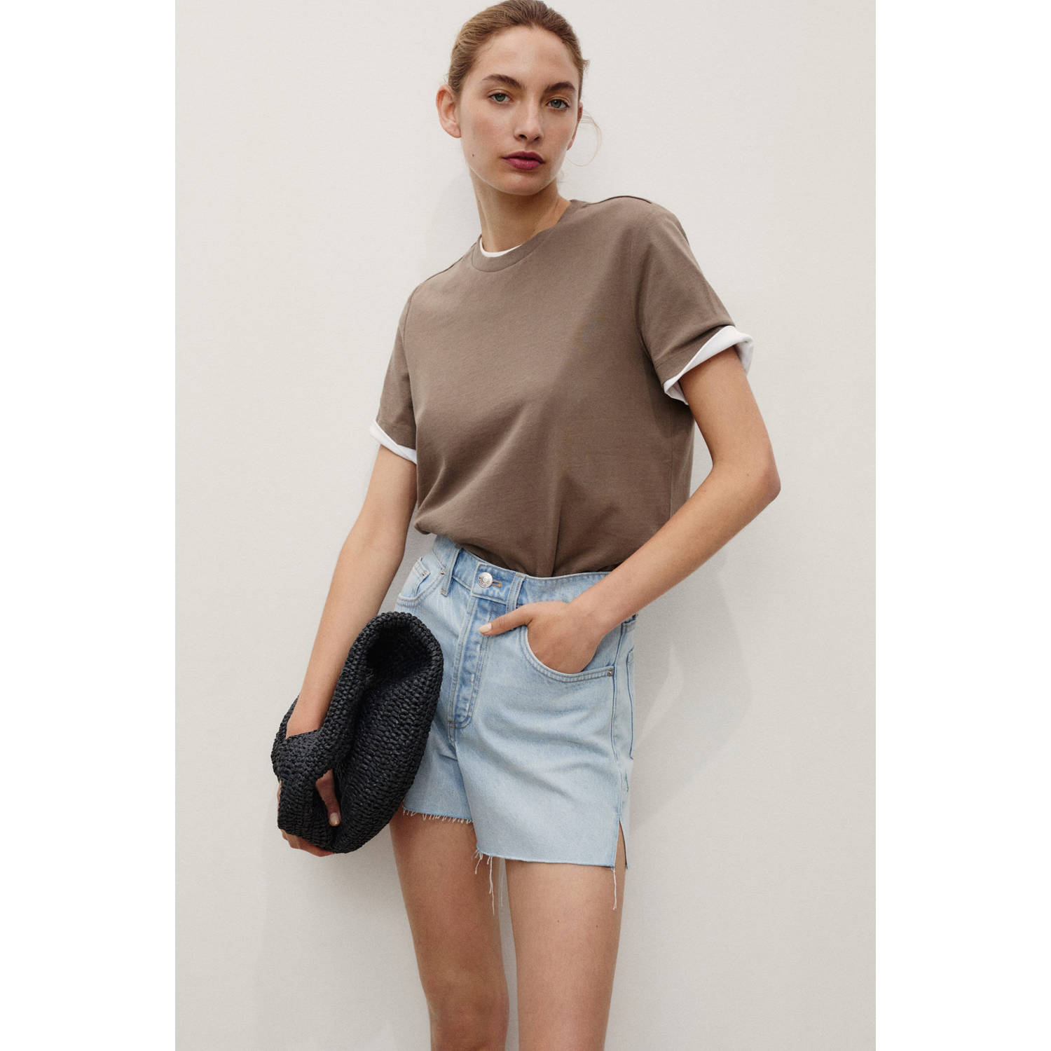 Mango denim wide leg regular waist short light blue denim