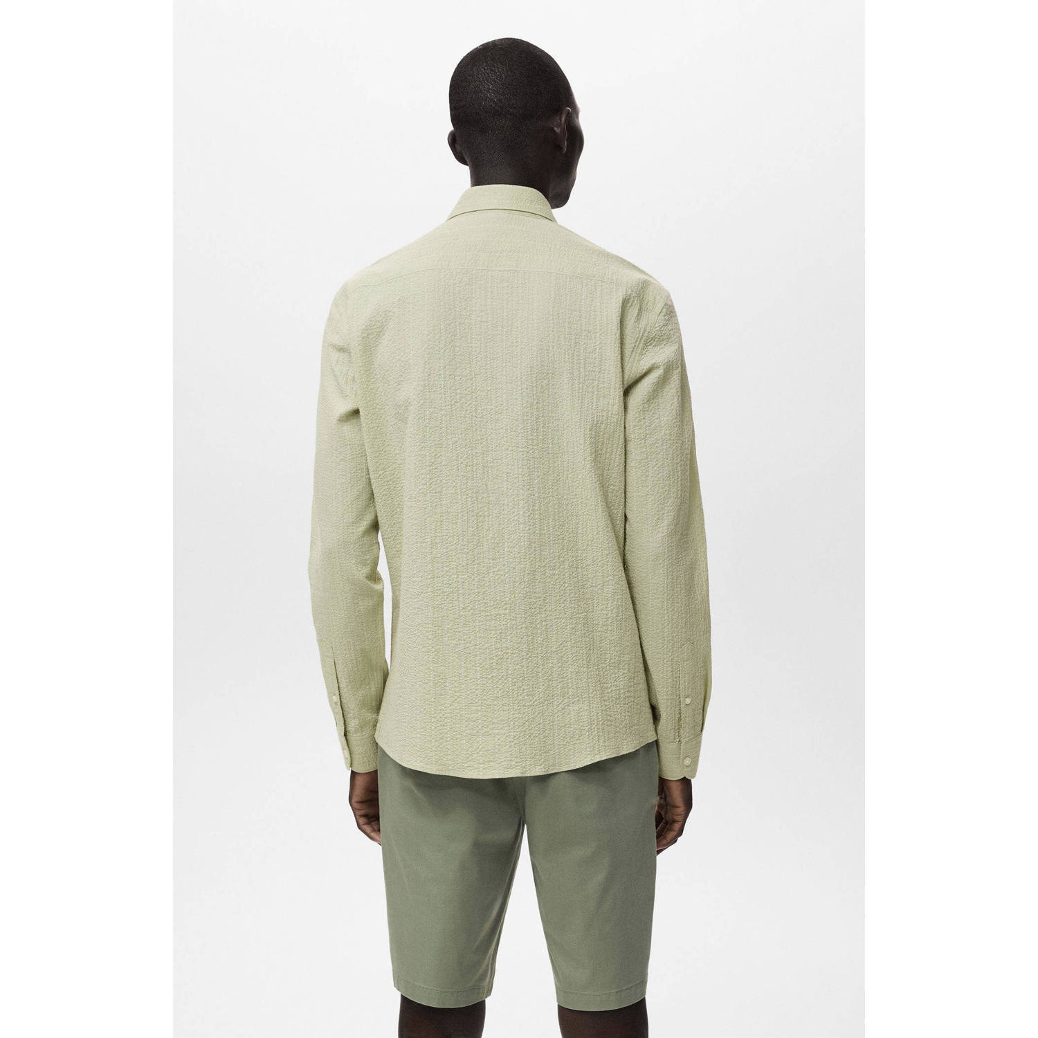 Mango Man casual overhemd met textuur lichtgroen