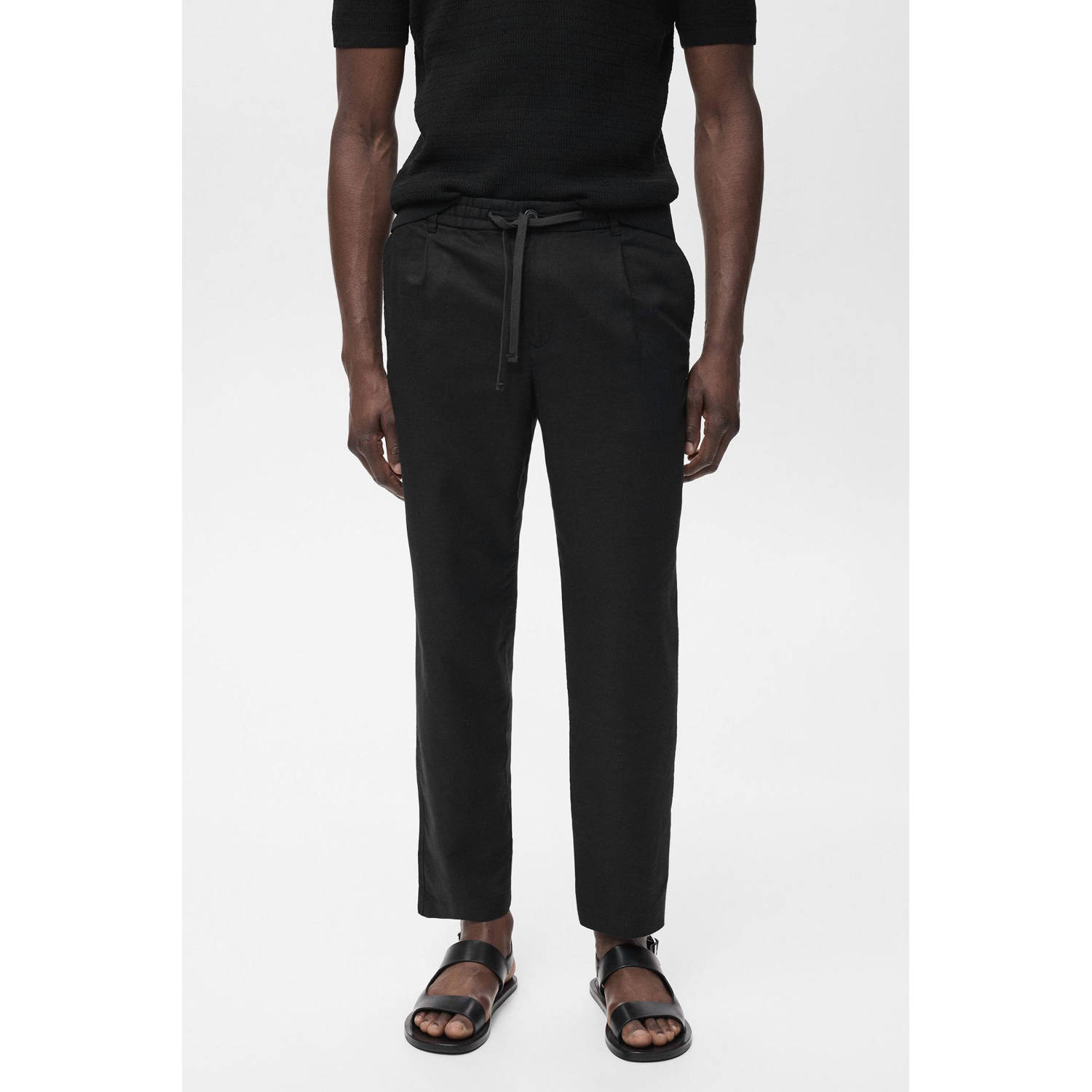 Mango Man linnen slim casual broek zwart