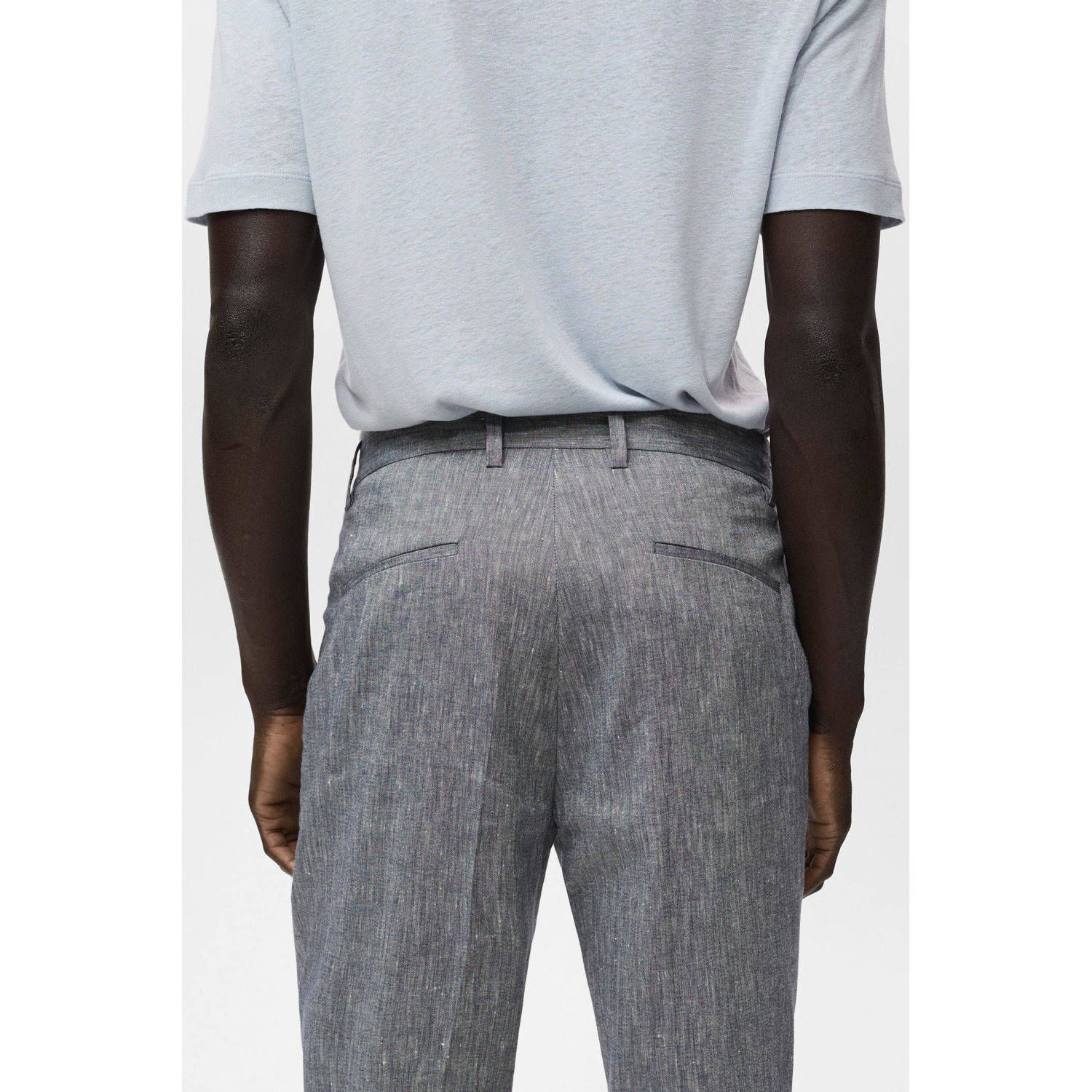 Mango Man linnen slim pantalon grijs