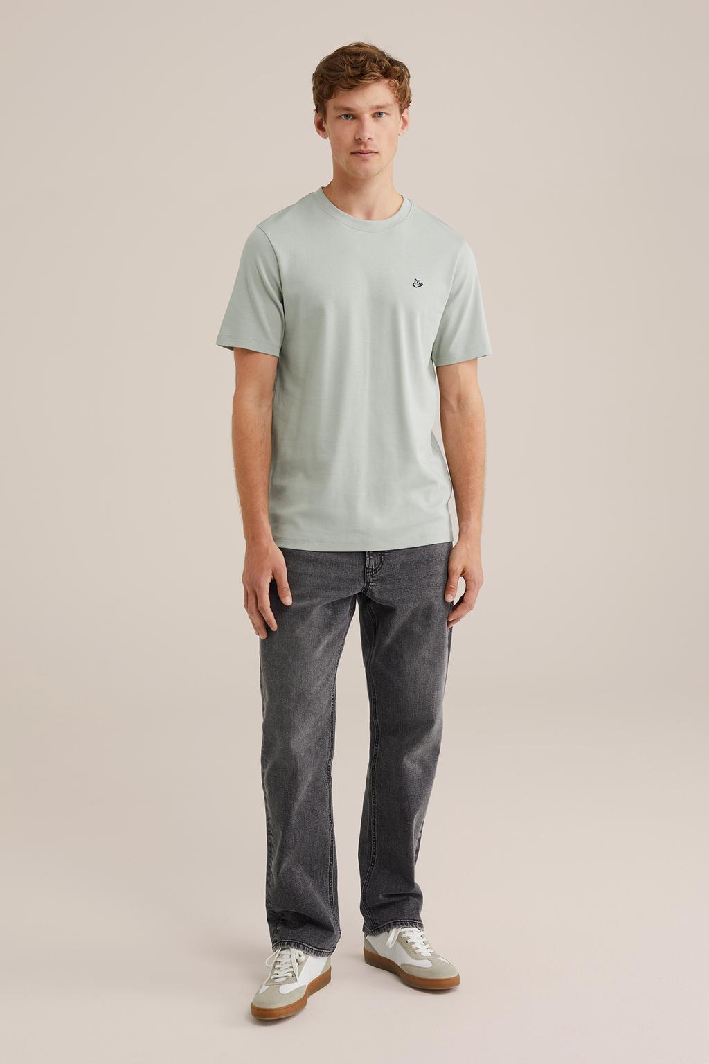 Grijsgroene heren WE Fashion T-shirt groen van katoen met effen en korte mouwen