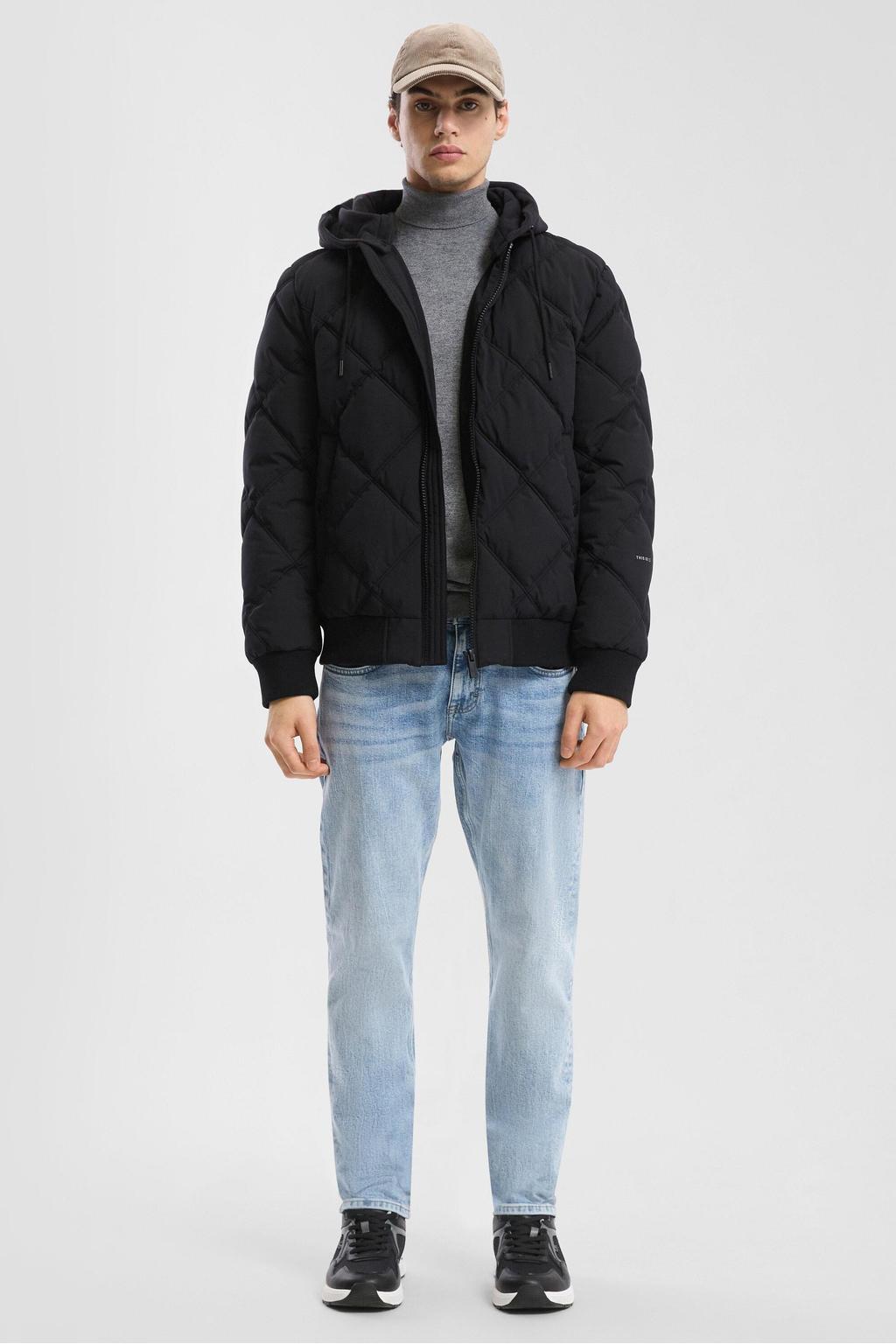 Zwarte heren QS tussenjas van polyester met effen, lange mouwen, capuchon, ritssluiting en doorgestikte details