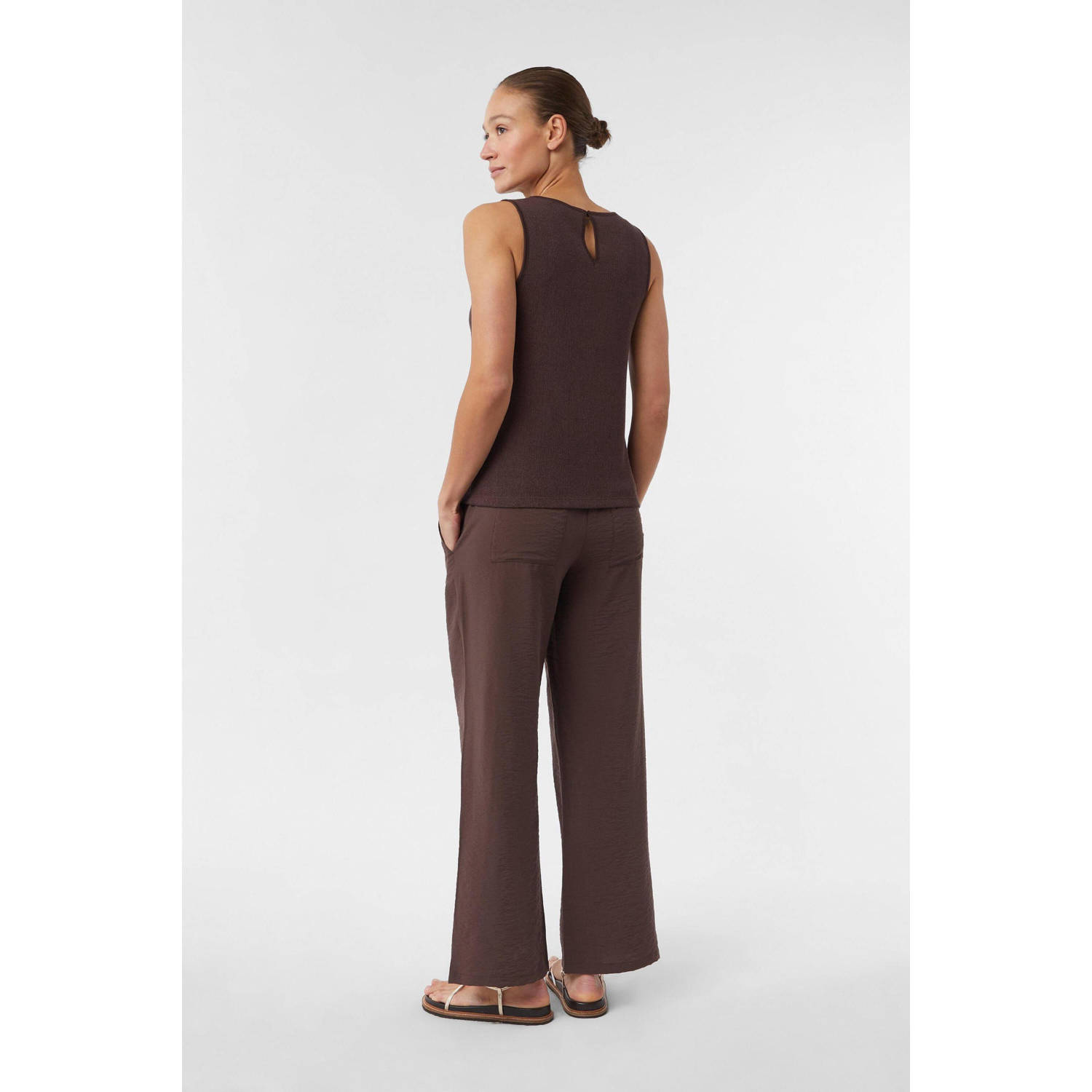 comma casual identity wide leg regular waist casual broek bruin