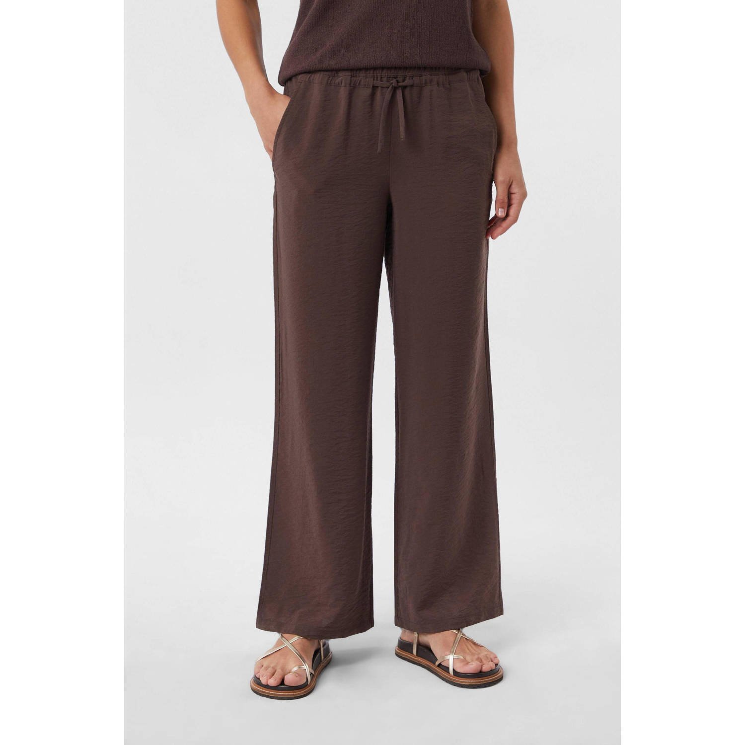 Comma casual identity wide leg regular waist casual broek bruin