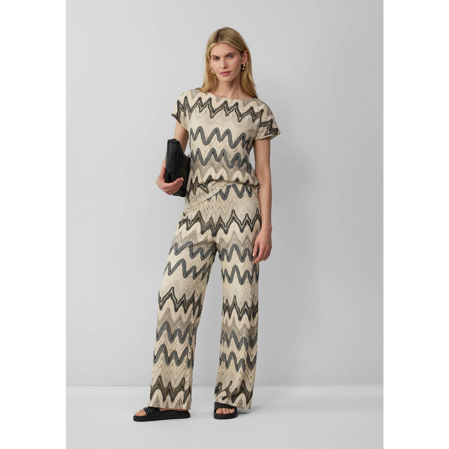 S.Oliver BLACK LABEL flared regular waist broek beige