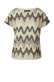thumbnail: Beige en zwarte dames s.Oliver BLACK LABEL top van polyester met korte mouwen, ronde hals en crochet