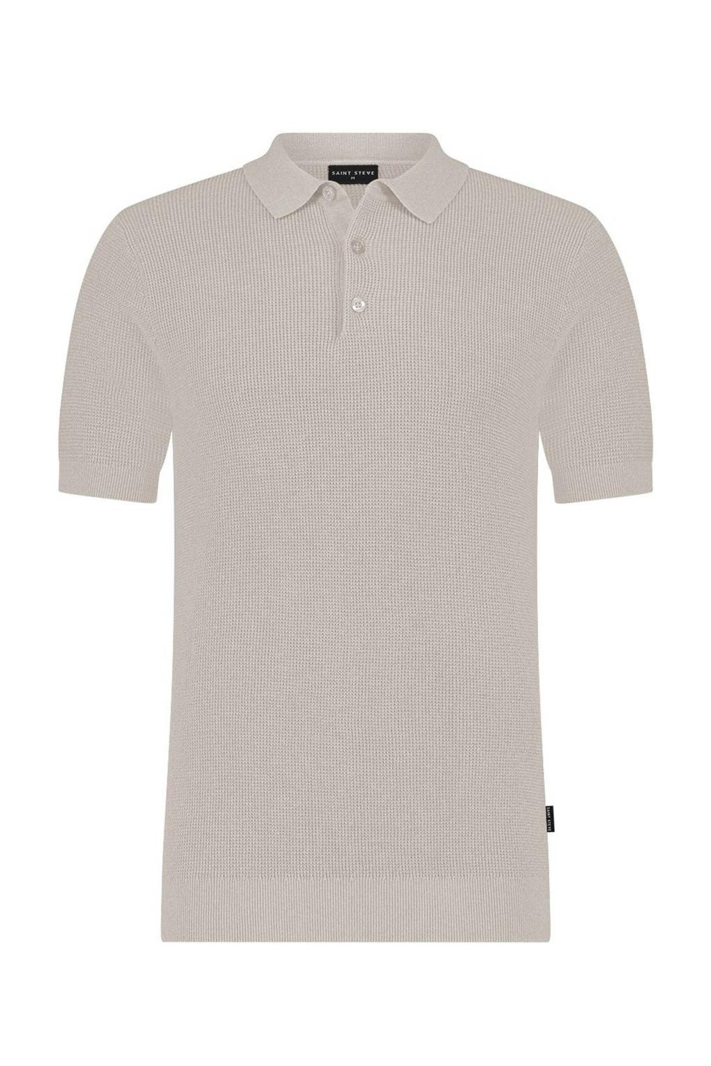 Beige heren Saint Steve regular polo gebreid van katoen met effen en korte mouwen