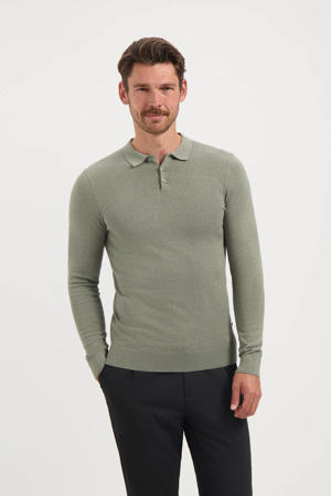 slim polo fijn gebreid groen