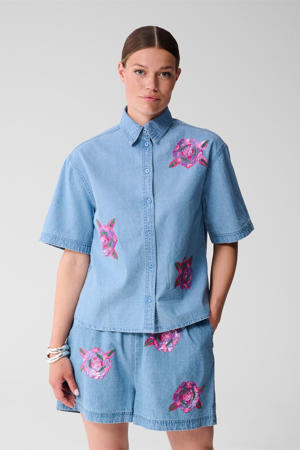 denim blouse medium blue denim met pailletten