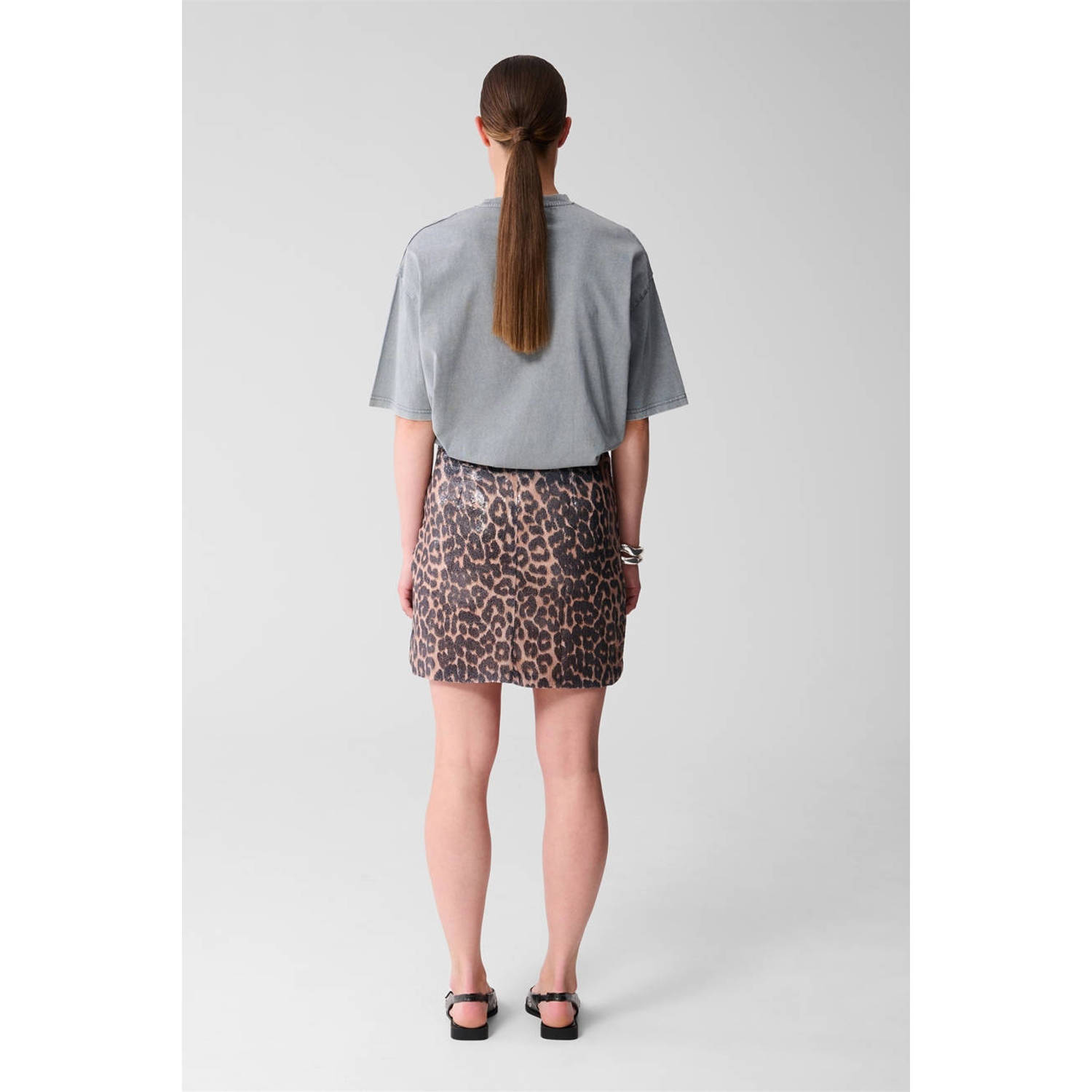Shoeby korte rok met pailletten bruin