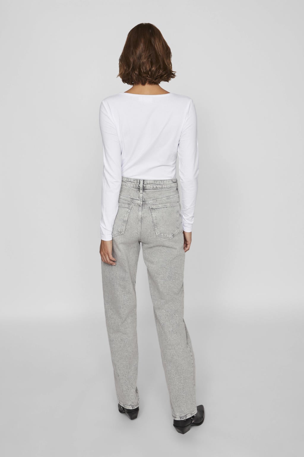 Grey denim dames VILA high waist jeans van denim met rits- en knoopsluiting en effen