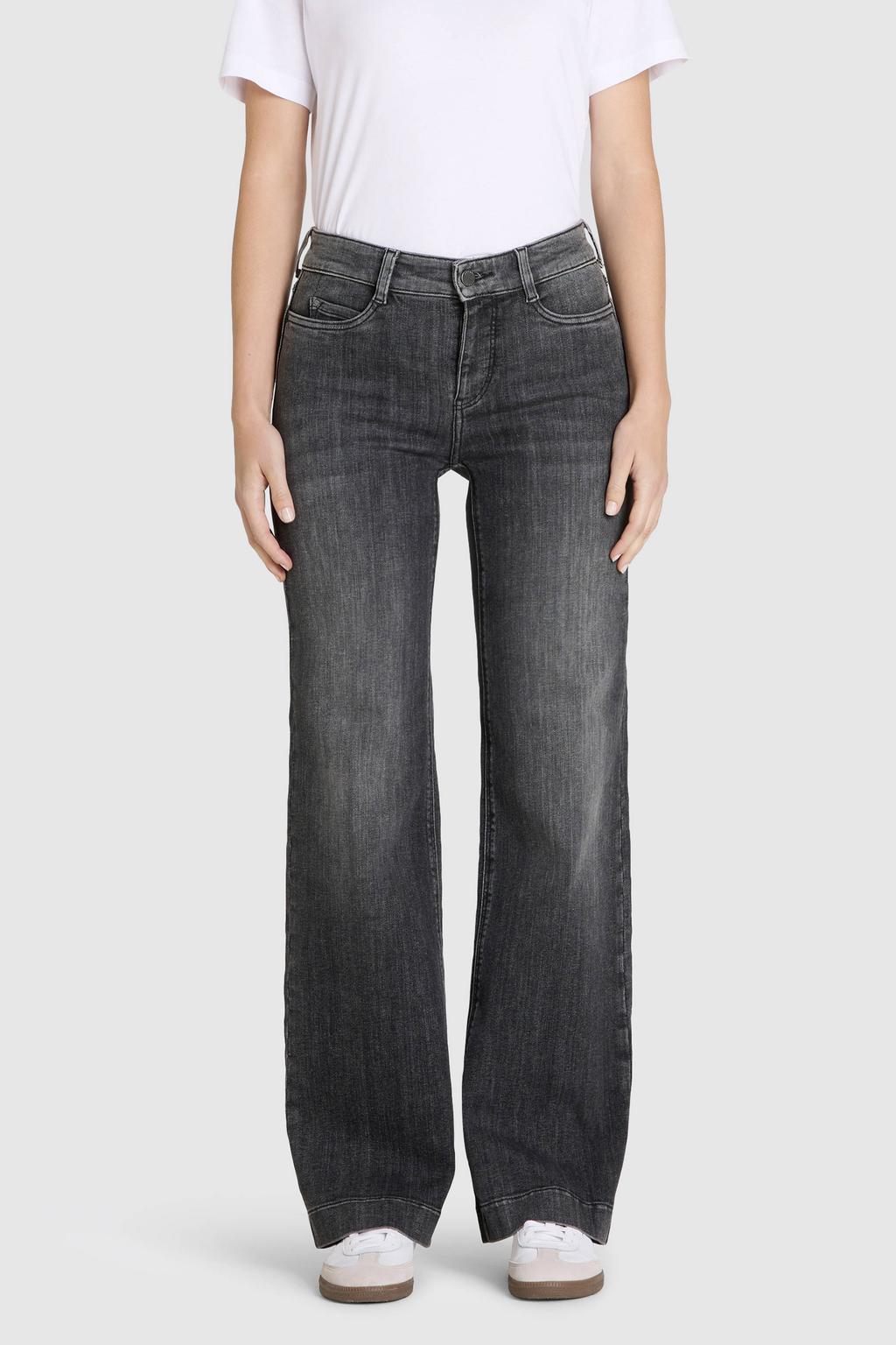 Grey denim dames MAC wide leg jeans van denim met rits- en knoopsluiting en effen