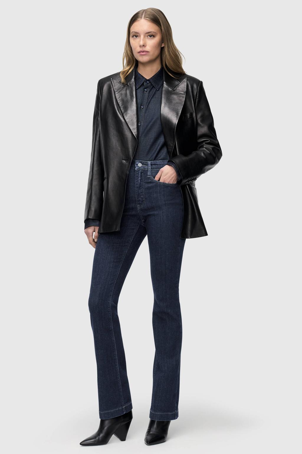 Dark blue denim dames MAC bootcut jeans van denim met regular waist, rits- en knoopsluiting en effen