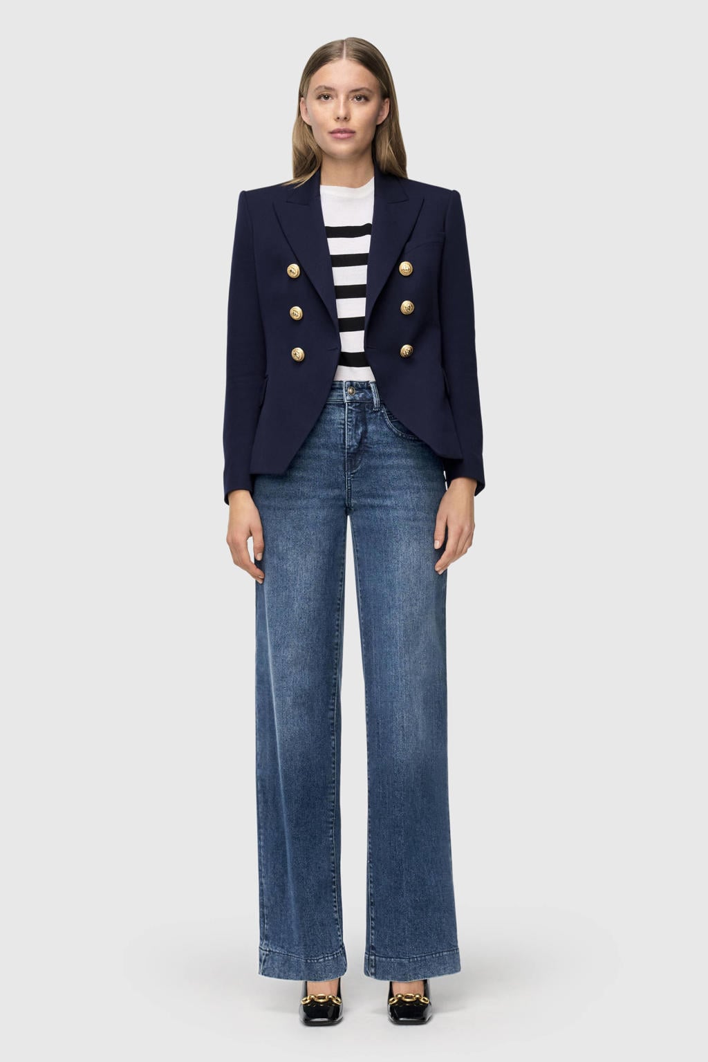 Medium blue denim dames MAC straight leg jeans van denim met rits- en knoopsluiting en effen