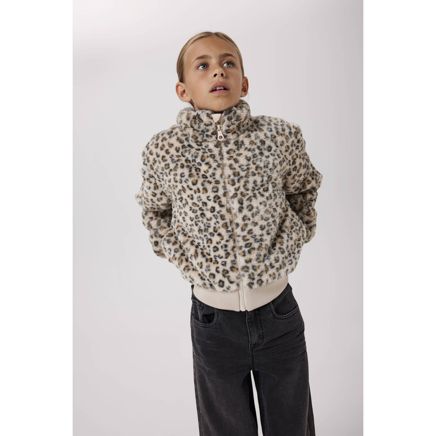NAME IT KIDS imitatiebonten faux fur jas lichtbruin