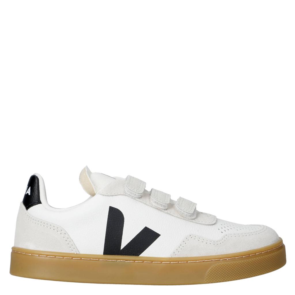 Wit en blauwe jongens Veja Small V-90 leren sneakers met klittenband