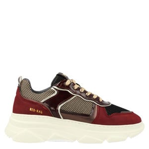 chunky suède sneakers bordeaux/zwart