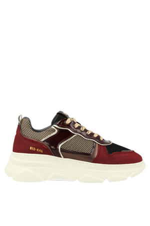 chunky suède sneakers bordeaux/zwart