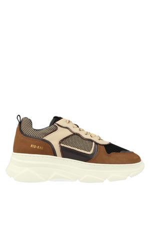 chunky suède sneakers cognac/beige/zwart