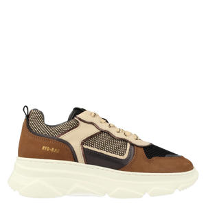 chunky suède sneakers cognac/beige/zwart