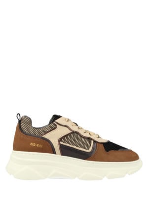 chunky suède sneakers cognac/beige/zwart