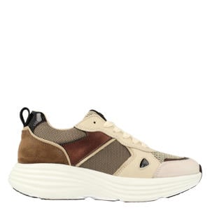 chunky leren sneakers beige
