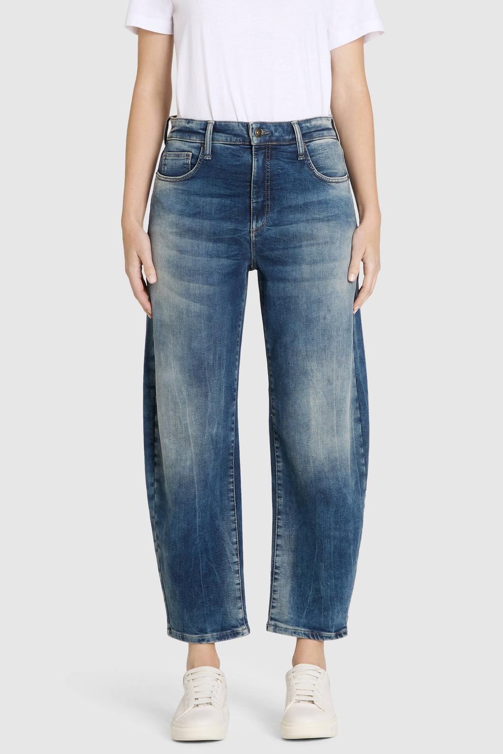 Dark blue denim dames MAC barrel jeans dark blue van denim met rits- en knoopsluiting en effen
